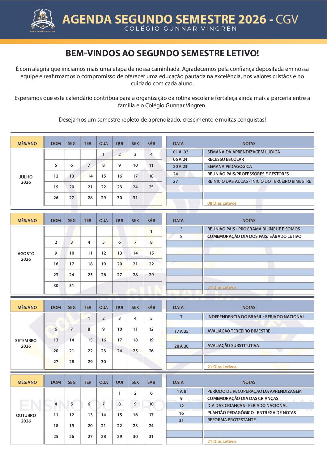 Agenda Segundo Semestre 2026 – CGV